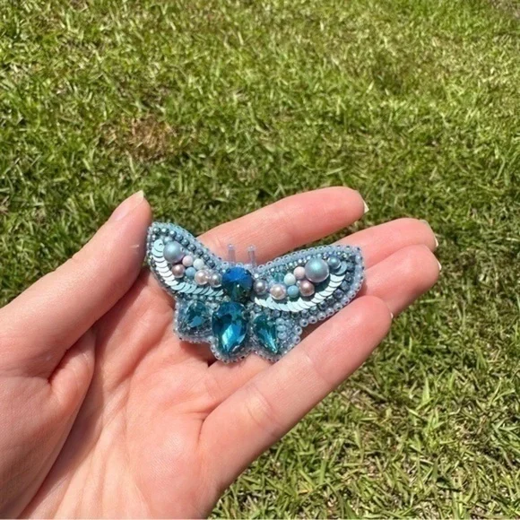 DIY Hand made beaded blue “butterfly” brooch